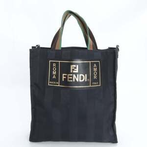 Fendi Pequin 1V54 Leather Nylon Tote Bag, Handbag, Shoulder Black, Men's